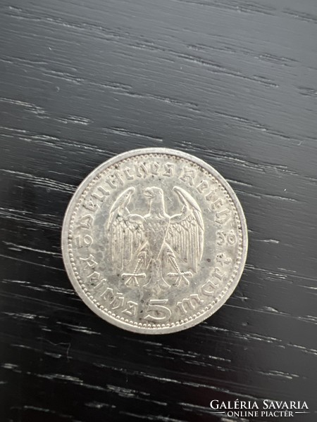 Germany paul von hindenburg (1847-1934) silver 5 imperial marks 1936 e