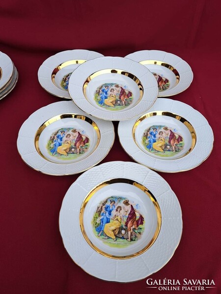 Gyönyörű Thun jelenetes 24 részes Czechoslovakia étkészlet  tányér levesestál pogácsás kínáló