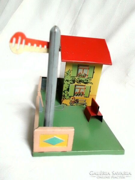 Old railway building, freight house, dial signal, model 0 railway train, field table, additional board game