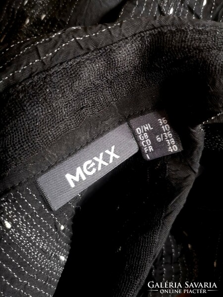 MEXX 36-38-as fekete áttetsző zsorzsett blúz apró fehér mintával