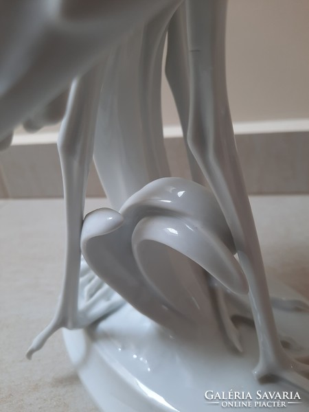 Large white Herend spoon heron, heron pair porcelain figure