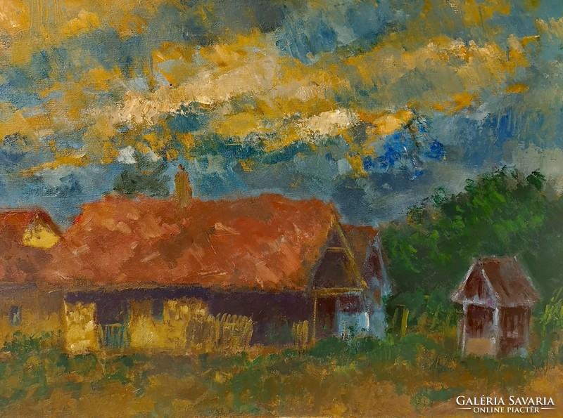 József Tímár(1940-): farm. Signed oil painting.