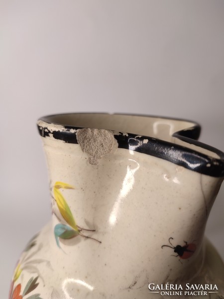 Antique rare Zsolnay small marked hand painted jug with Debreczen inscription