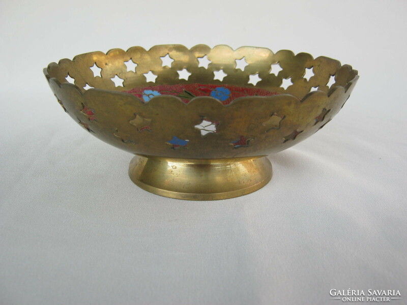 Copper pedestal bowl with an openwork pattern, table centerpiece
