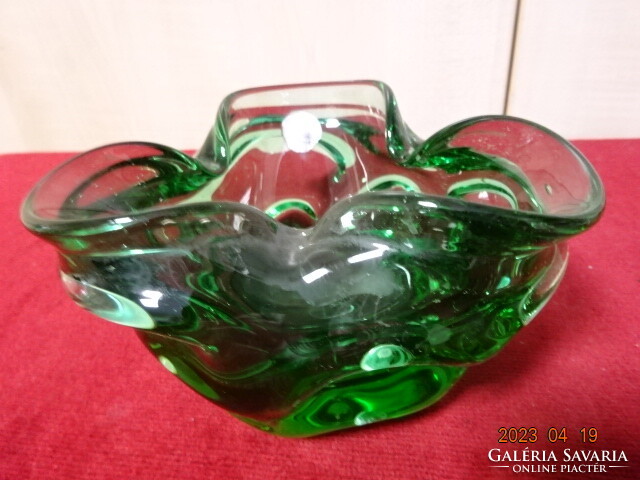 Muránói üveg, zöld hamutál, magassága 7,5 cm. Jókai.