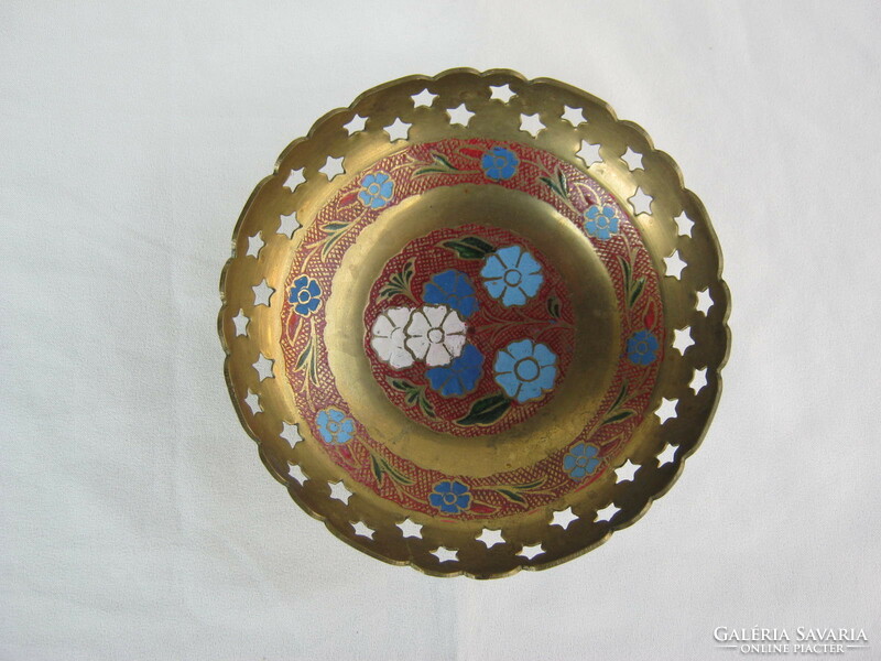 Copper pedestal bowl with an openwork pattern, table centerpiece