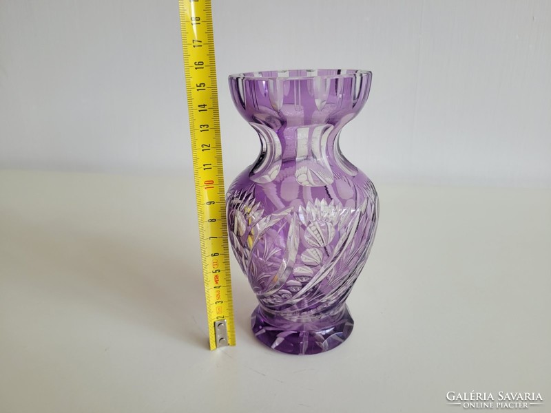 Régi kristály váza lila csiszolt díszváza