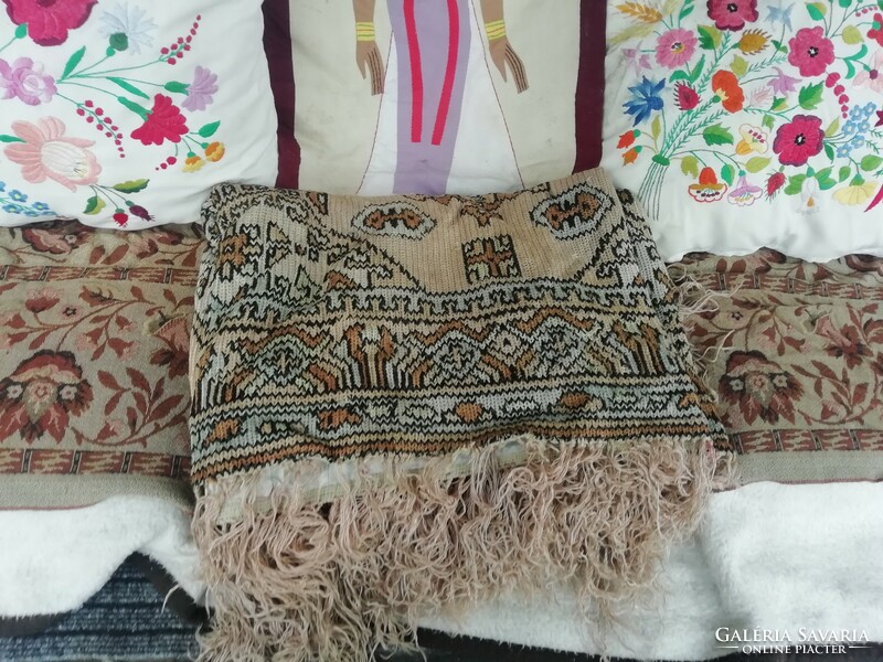 Antique large size silk needlework tablecloth 1