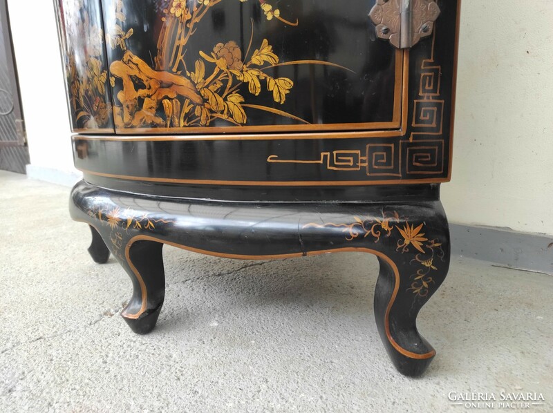 Antique Chinese black lacquer furniture corner cabinet painted bird flower 622 7229