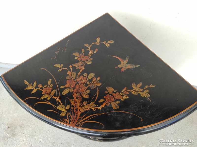 Antik kínai fekete lakk bútor sarok szekrény festett madár virág 622 7229