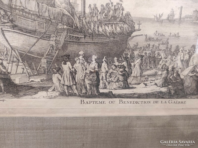 Antique baroque ship sailing engraving 1720-1744 print jacques rigaud in frame 882 7010