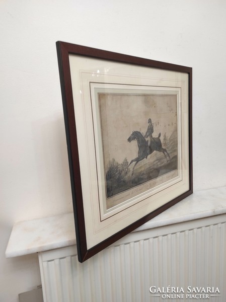 Antik francia lovas sport lovagló ló metszet 19. század keretben 886 7004