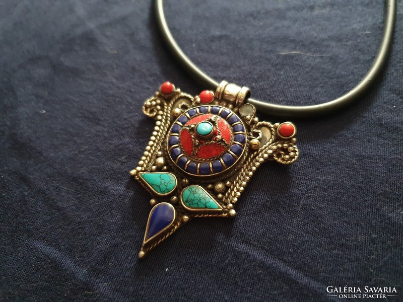 Silver-plated antique Tibetan necklaces, necklace with coral, turquoise, lapis lazuli minerals