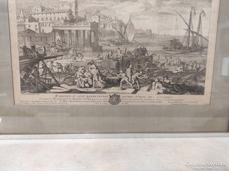 Antik barokk hajó hajózás metszet 1720-1744 nyomat Jacques Rigaud keretben 881 7009