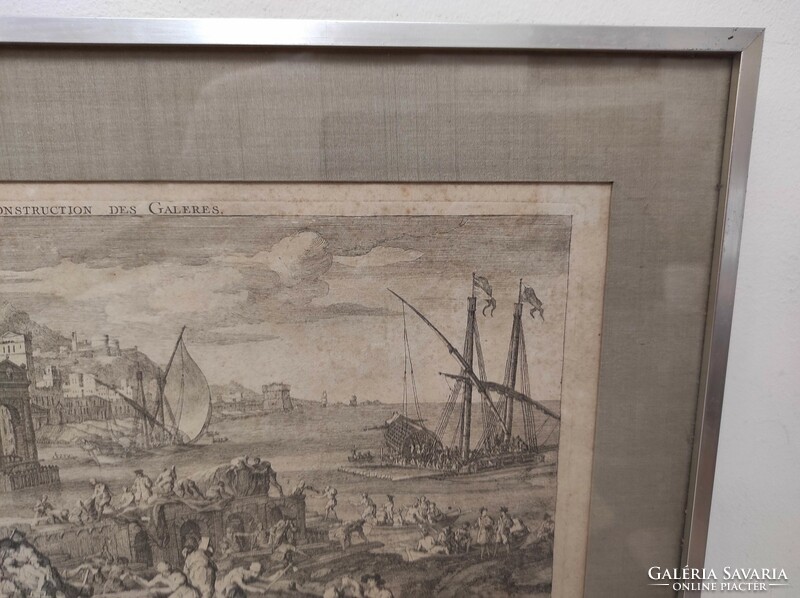 Antique baroque ship sailing engraving 1720-1744 print jacques rigaud in frame 881 7009