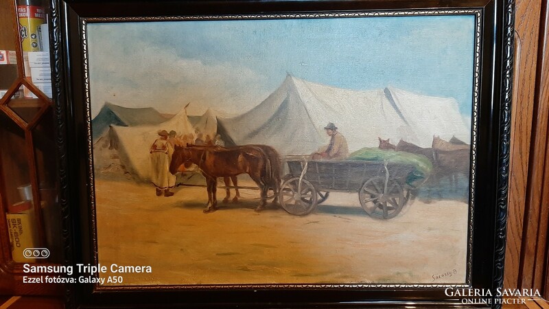 Sárossy b is a painter. Equestrian painting (both the painting and the frame are in good condition for their age)