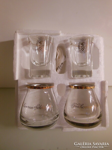 Set - new - 4 pcs - glasses - gold-plated - 2 pcs with metal edges - in box - Austrian