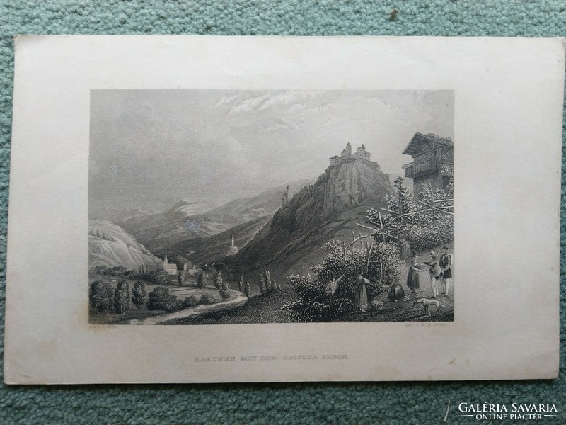 Klausen mit der Kloster Seben, Tirol. Eredeti acelmetszet ca.1835