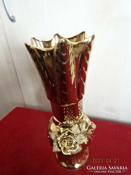 Romanian porcelain vase, gilded, rose pattern, height 26 cm. Jokai.
