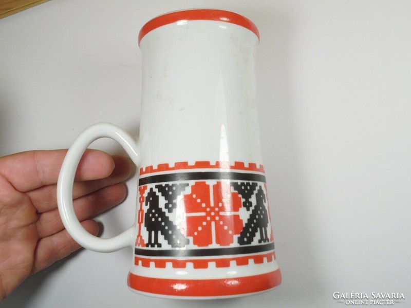 Retro old porcelain marked Hóllóháza mug pitcher cup with Gödöllő inscription and coat of arms - hóllóháza