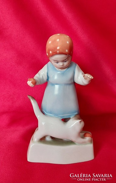 Sale!! Zsolnay kitten girl 2. - Beautifully painted, beautiful collector's item!