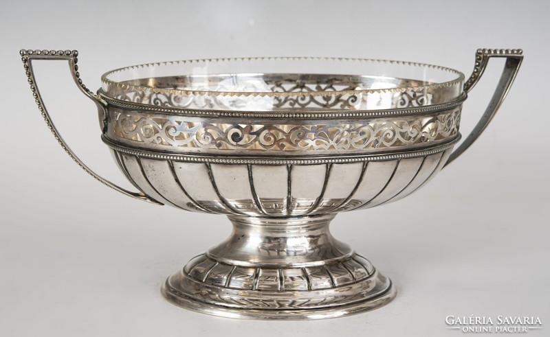 Silver boat-shaped centerpiece / tray with an openwork pattern