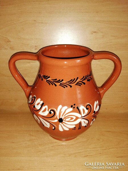 Hódmezővásárhely ceramic pot with handle
