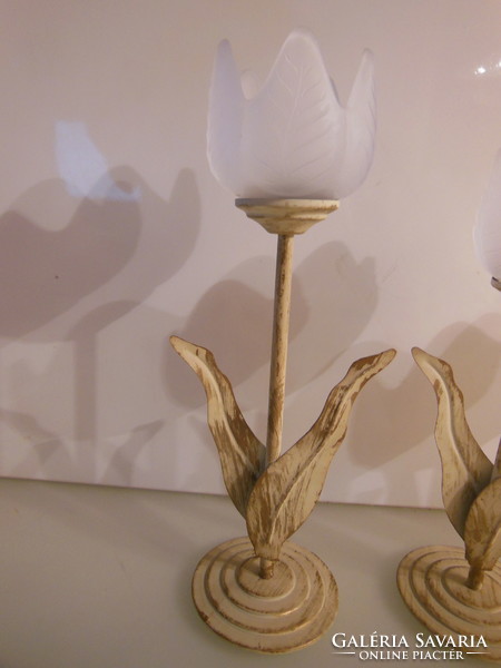 Candle holder - 3 pcs - tulip - antique - 23 x 9 cm - 18 x 9 cm - thick - Austrian - perfect