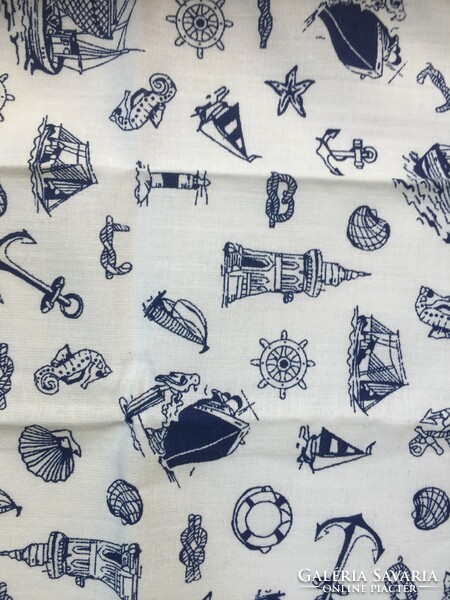 White and blue textile napkin with sailing, boat pattern, small cloth l