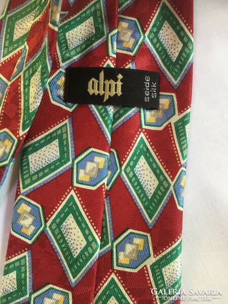 ALPI selyem nyakkendő, fém monogrammal, eredeti, 100 % selyem