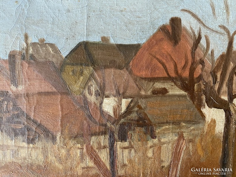 Péter imre Gaál: edge of the village - small oil, canvas