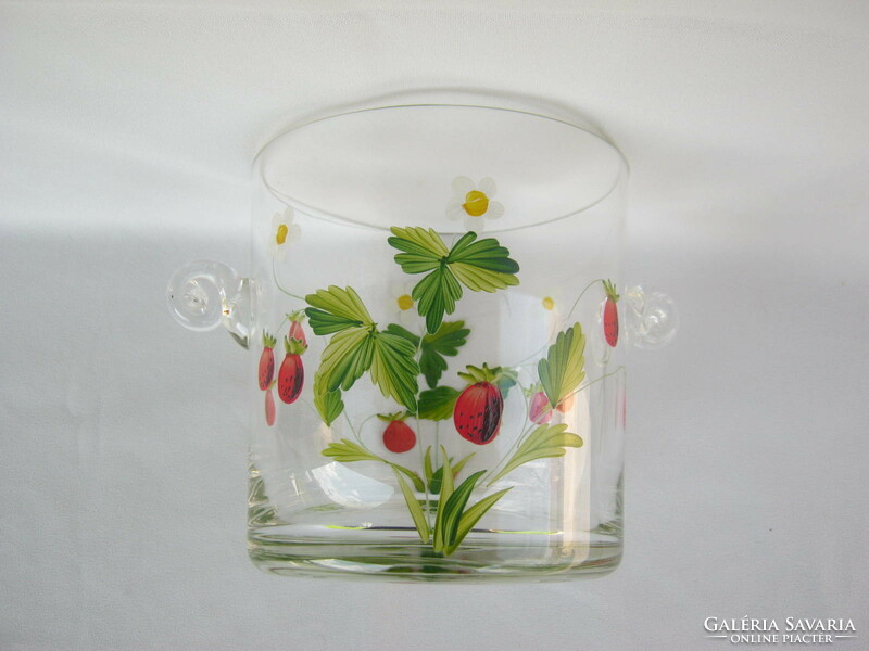 Salgótarján retro glass bowl with strawberry strawberry pattern
