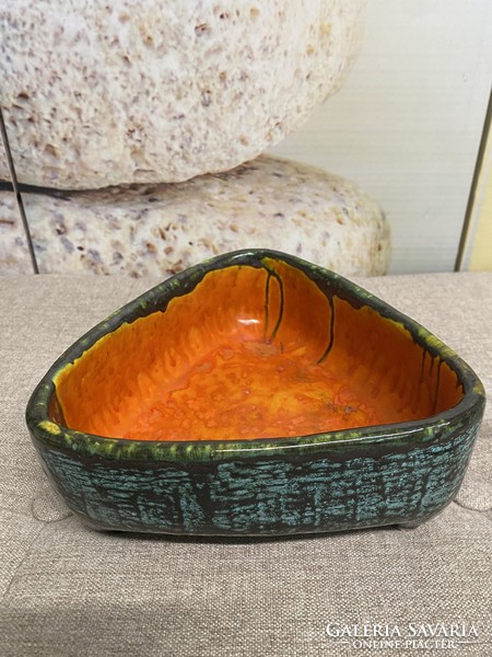 Mihály Béla painted - glazed ceramic ikebana bowl a42