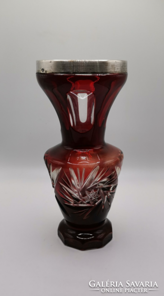 Ezüst peremes kristály váza (16 cm)