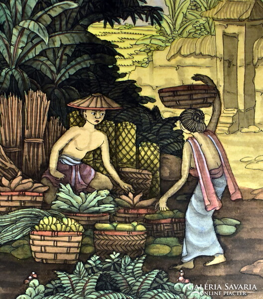 Indonéz festő : BALINÉZ PIACI GYÜMÖLCS ÁRUS