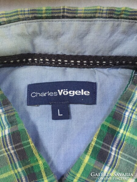 Márkás férfi, kamasz kockás rövid újjú ing, Charles Vögele márka, L-es méret (CSSportT)