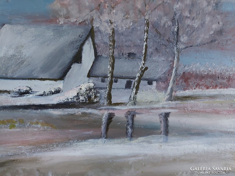 Unsigned painting - farm in winter 1 - 443