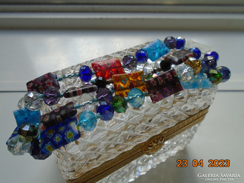 Multi-colored large 15 murano millefiori flat and 34 faceted multicolored swarovski pearl necklaces