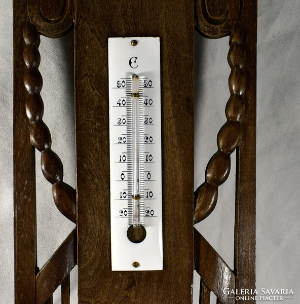 Around 1900 antique Art Nouveau large-sized carved wooden case wall weather forecaster - barometer!