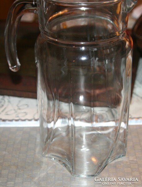 Thick glass jug with 5 polygonal glasses
