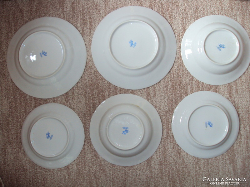 Retro old porcelain flat, deep cake plate with flower pattern 6 pieces Alba Julia Romania Regent