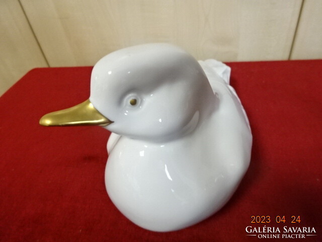 Hollóházi porcelán figura, arany csőrű kacsa, hossza 23 cm. Jókai.