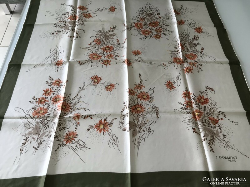 Vintage J. D’Ormont Paris selyemkendő virágokkal, 77 x 77 cm