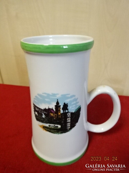Hollóháza porcelain beer mug with Győr inscription and landscape. Jokai.