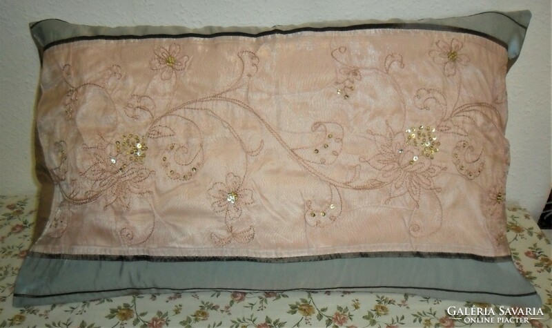 Embroidered, sequined, silk and cotton decorative cushion cover. 75 X 48 cm