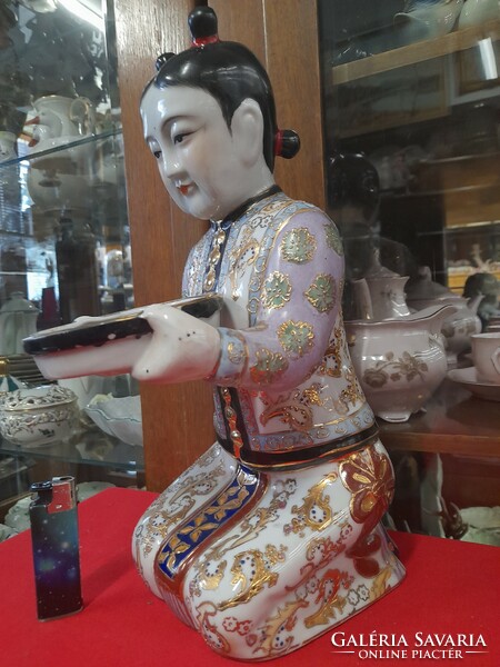 Old rare Chinese gilded, hand-painted porcelain girl figurine. 34 Cm.