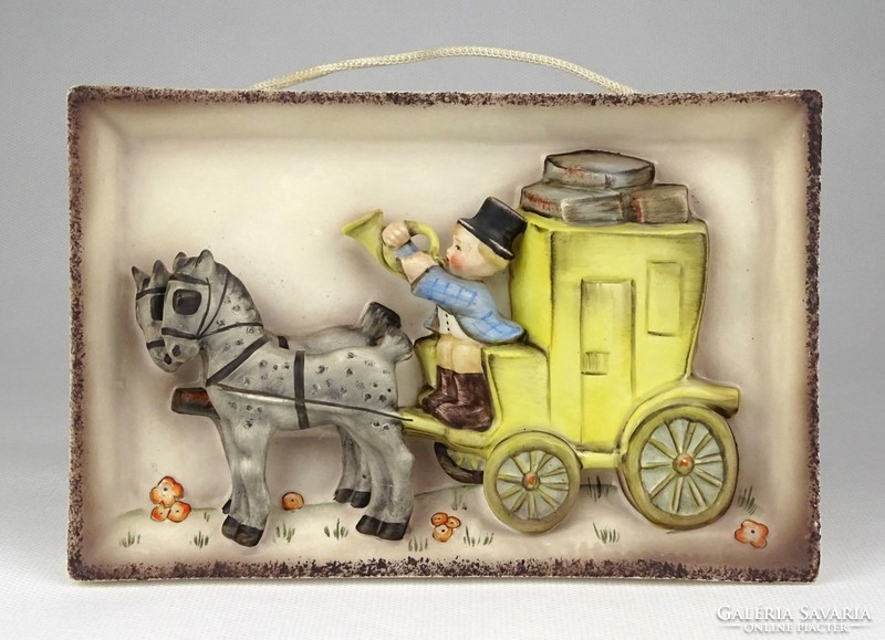 1L774 old hummel stagecoach porcelain wall picture 11.3 X 17.3 Cm