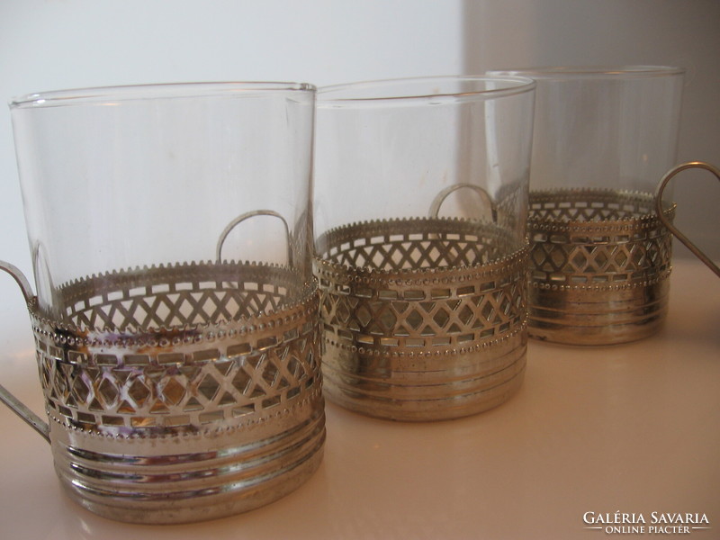 7 similar glasses for samovar in a metal holder