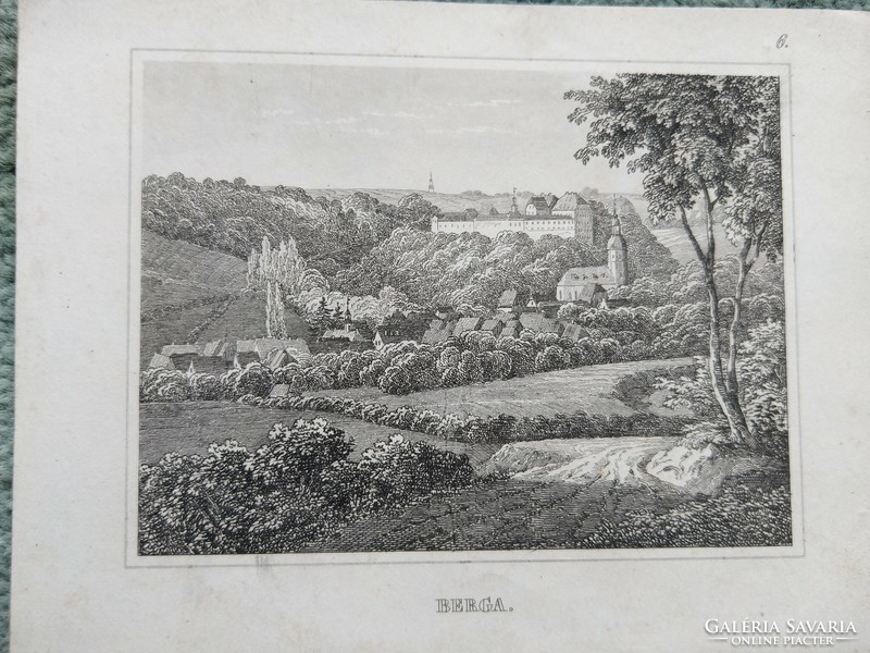 Berga. Original wood engraving ca. 1835
