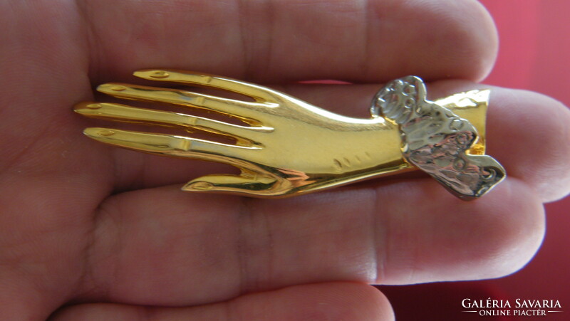 Gold-plated, holy right hand brooch